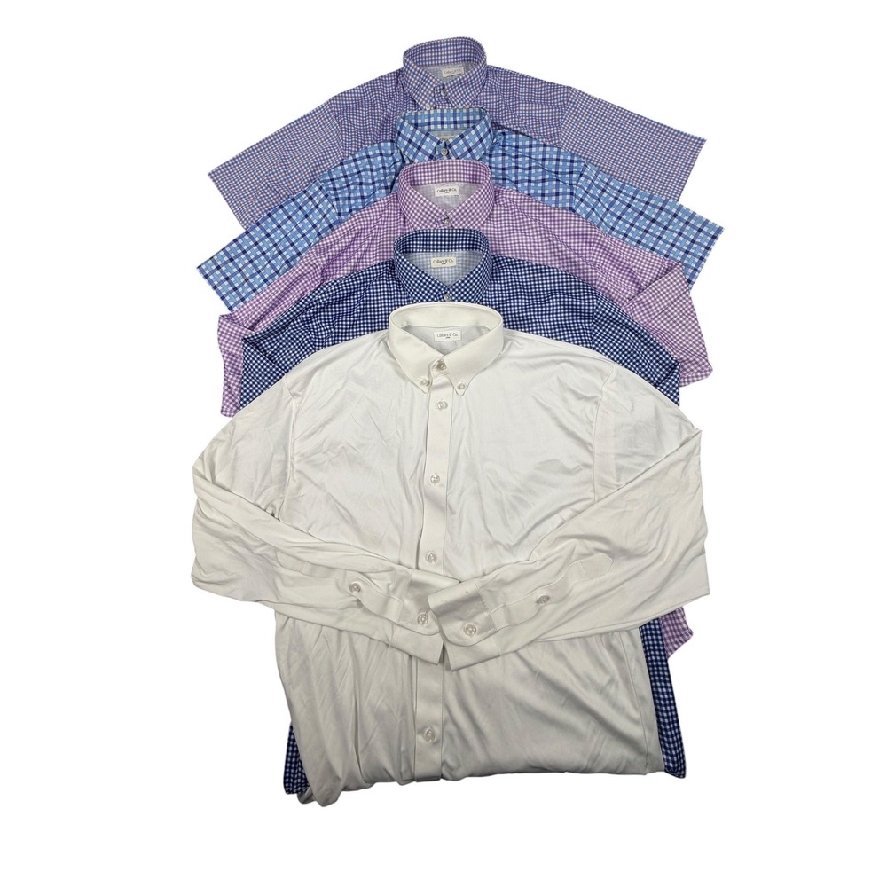 Collars & Co Men Dress Collar Polo Gingham Solid Button Down Bundle Large 5pc